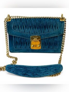 Miu Miu blue velvet shoulder bag